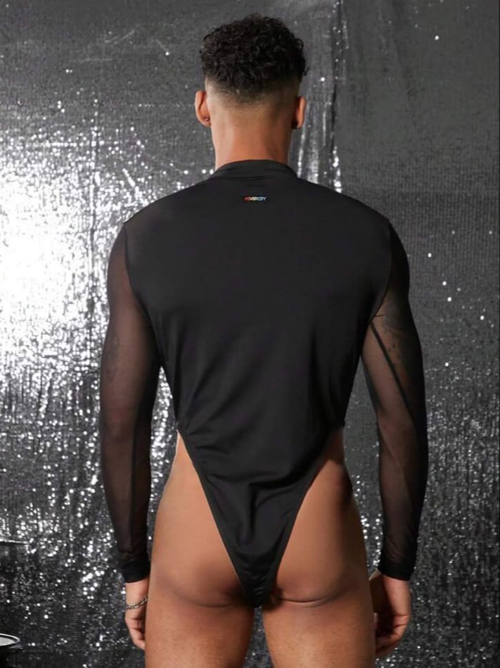 Bonga Boys Men's Mesh Patchwork Crew Neck Long Sleeve Bodysuit
